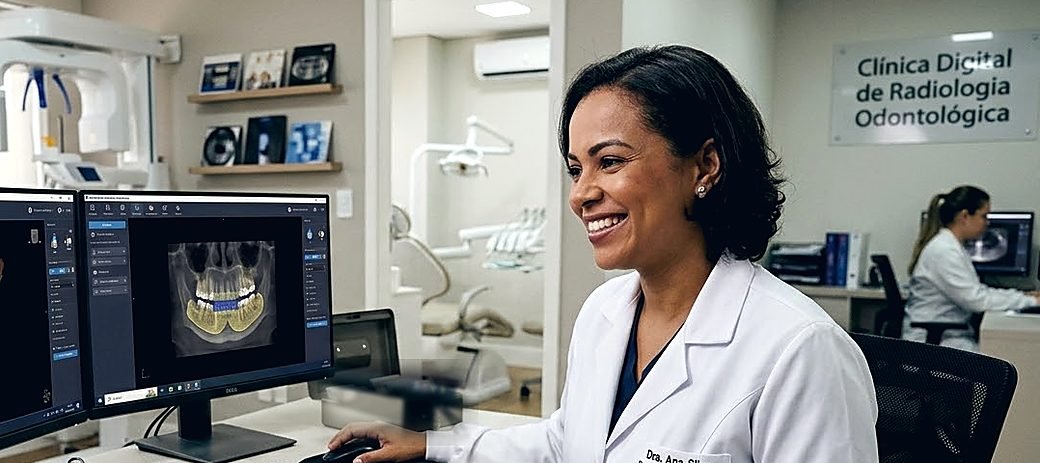 Radiologista trabalhando na clínica